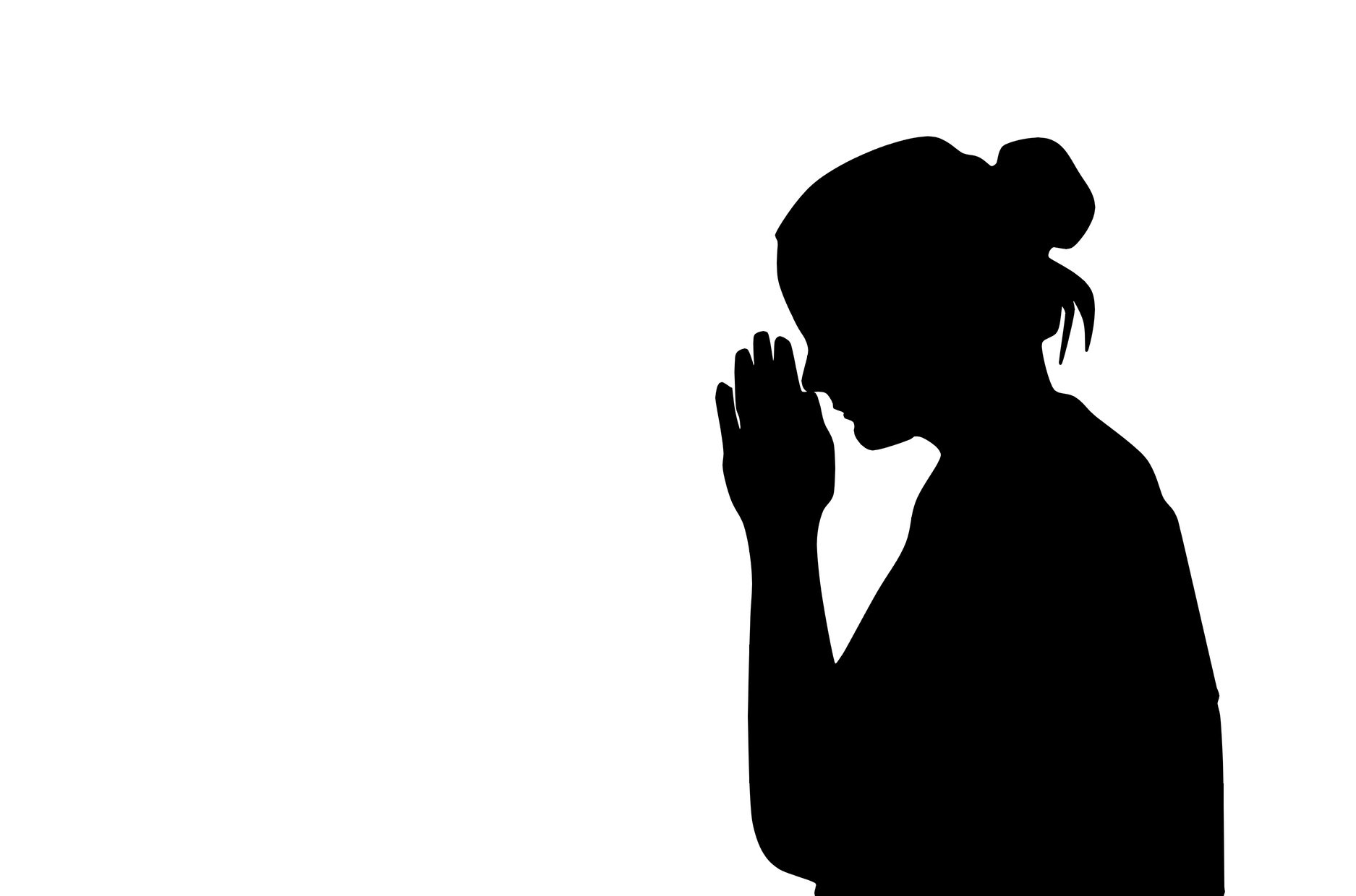 Silhouette of Woman Praying on White Background